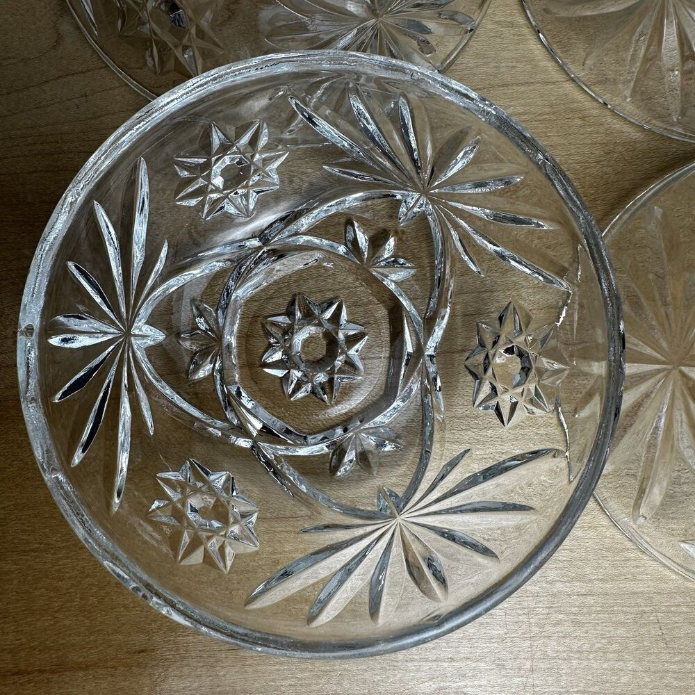 Anchor Hocking EAPC Star of David Berry Bowls Set of 4 4.25" Prescut Glass